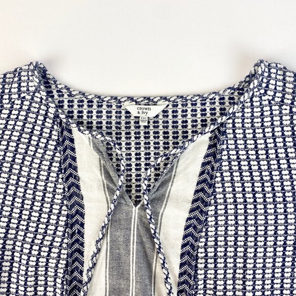 Crown & Ivy Women XXL Peasant Top Blouse Bohemian with Tassels Long Sleeve Boho - Picture 3 of 15